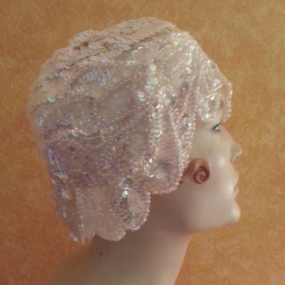 Gatsby Flapper Iridescent White Sequin Headpiece
